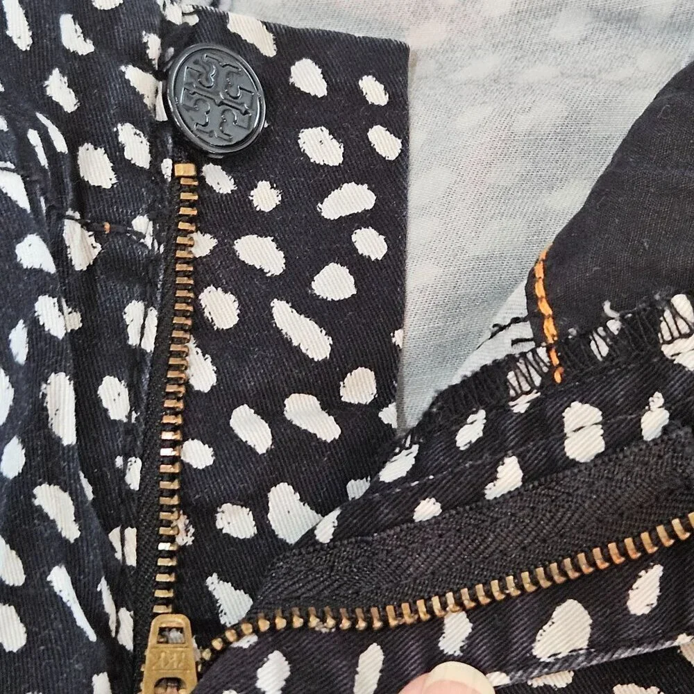 Tory Burch Walker Jeans Pants Size 25 Dotted Pony Print Denim Stretch Ankle‎